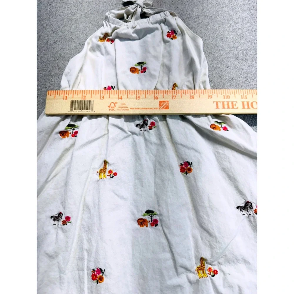 Gymboree 4T Safari‎ Animals Embroidered Halter Dress Girls White Cotton Summer